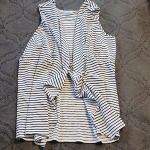 CJ Banks Navy and White Striped Sleeveless Tie-Front Top